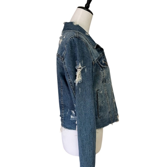 Pistola Distressed Cropped Denim Jacket Medium Raw Hem - Picture 8 of 9